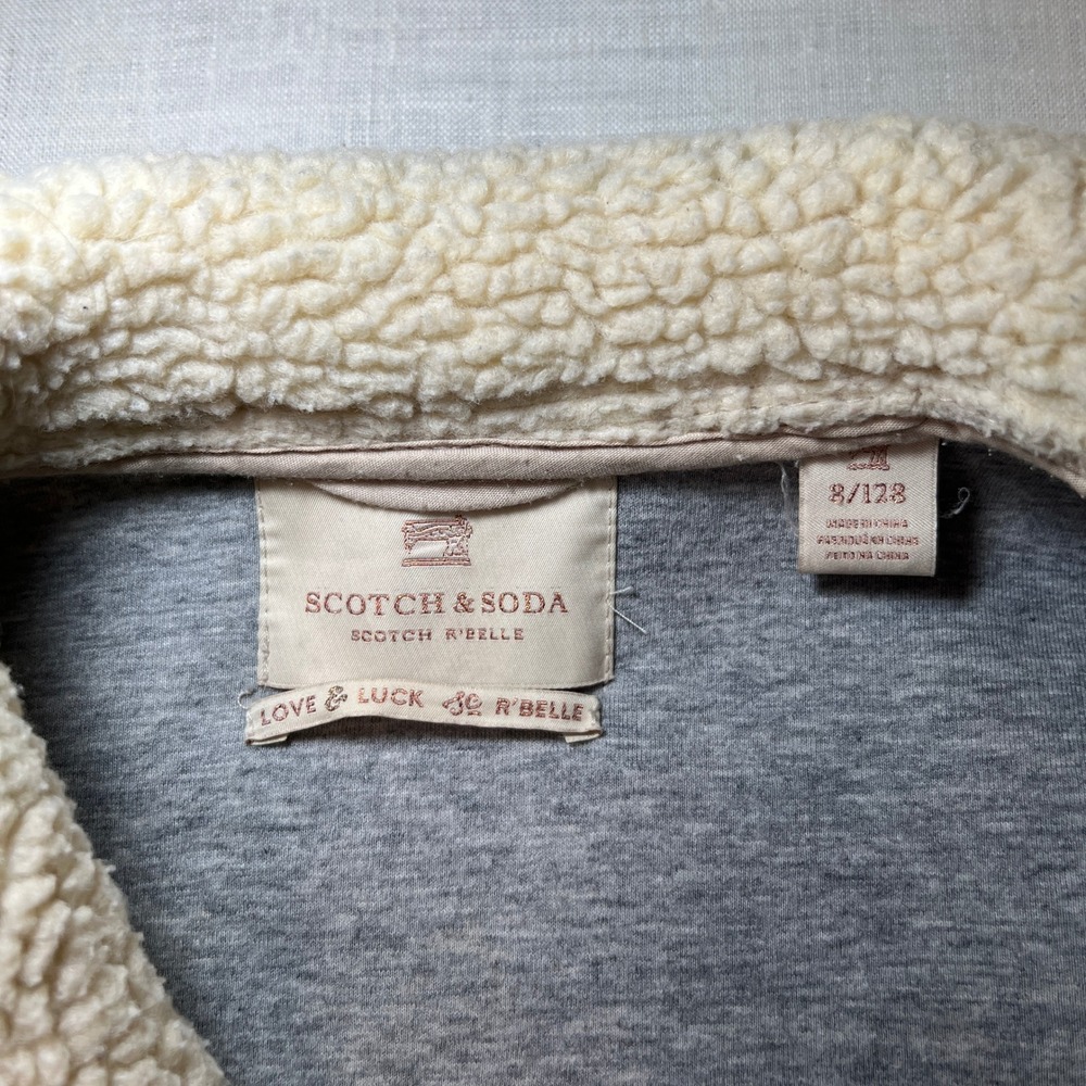 Scotch & Soda Girls Fleece Jacket Sz 8 /128 Cream Teddy Zip Up R'BELLE TAPE TRIM - Picture 5 of 11